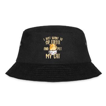Lustiger Kaffee und Katze, die Koffein-Liebhaber - Bucket Hat - Schwarz - Vorne - Lela (165cm)