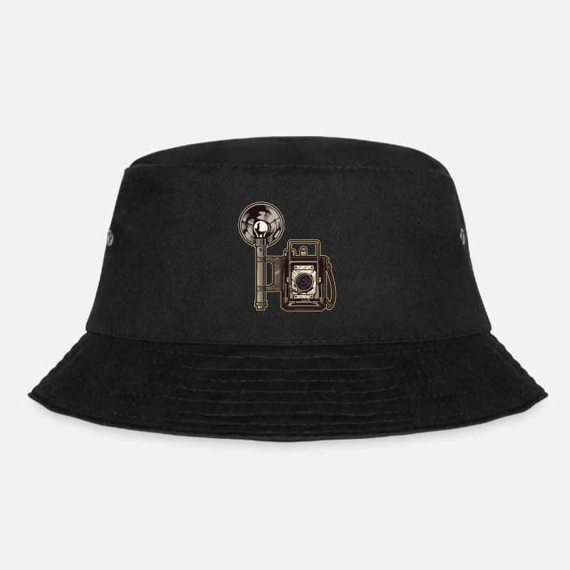Retro Analog Kamera mit Blitz Fotografie - Bucket Hat - Schwarz