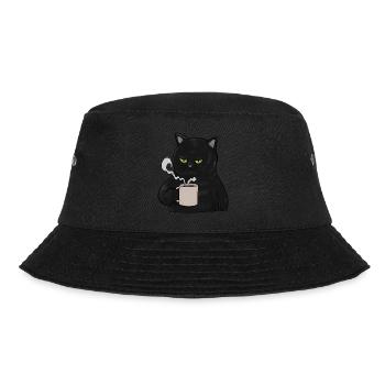Grumpy Black Cat with Coffee Morning Muffle - Bucket Hat - black - Front - Lela (165cm)