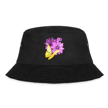 Butterfly on flowers - Bucket Hat - black - Front - Lela (165cm)