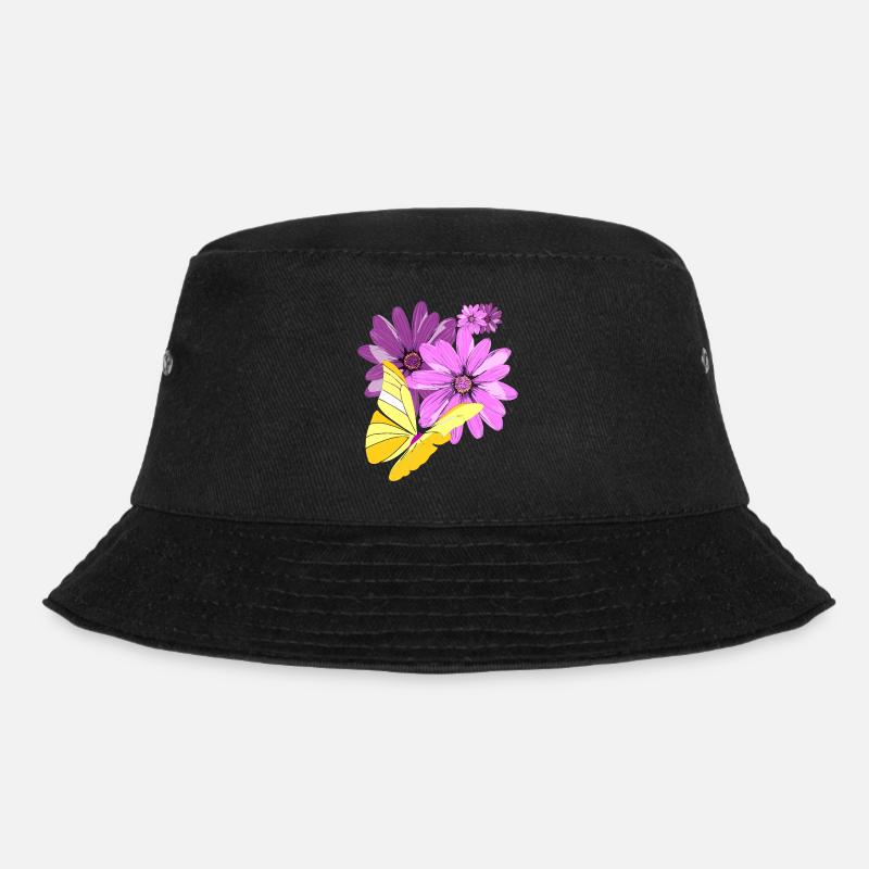Schmetterling an Blüten - Bucket Hat - Schwarz