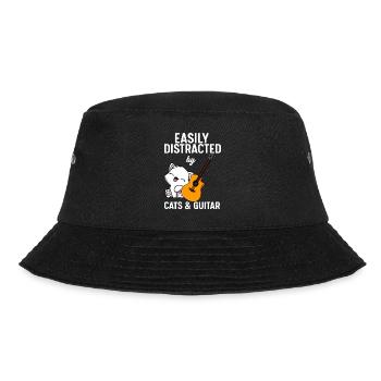 Gitarre Katze Gitarrist Musiker Guitar - Bucket Hat - Schwarz - Vorne - Lela (165cm)