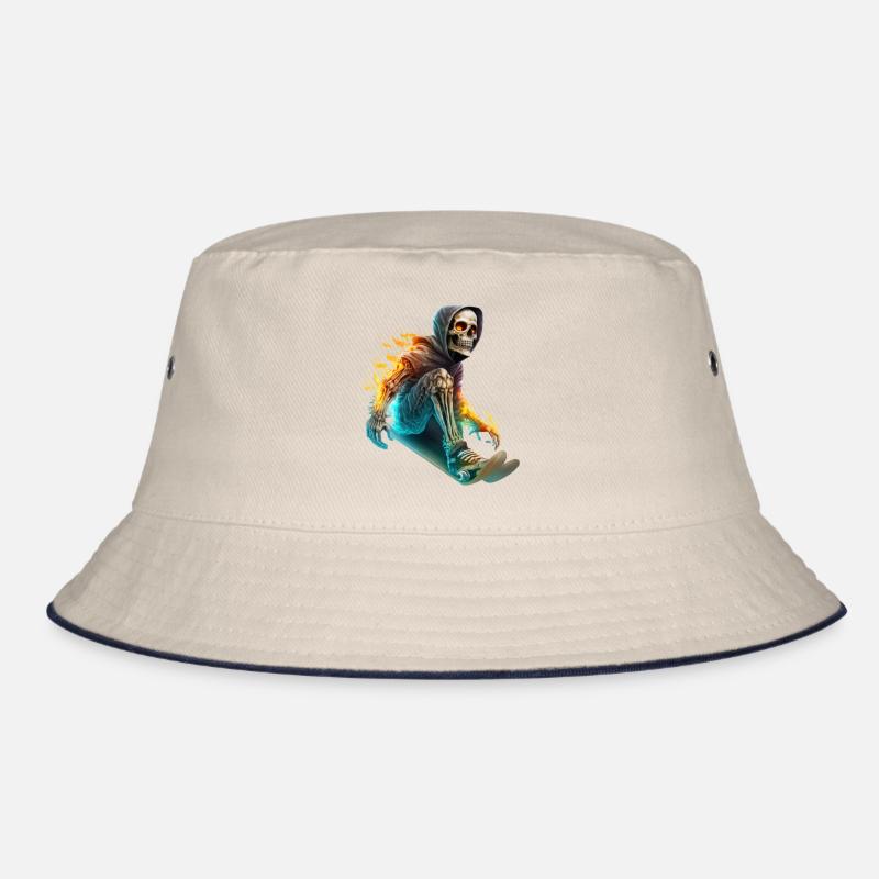 A burning skeleton riding a skateboard Bucket Hat