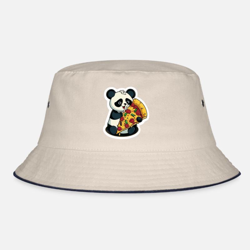 Niedlicher Panda Bär isst eine Pizza Sticker Bucket Hat