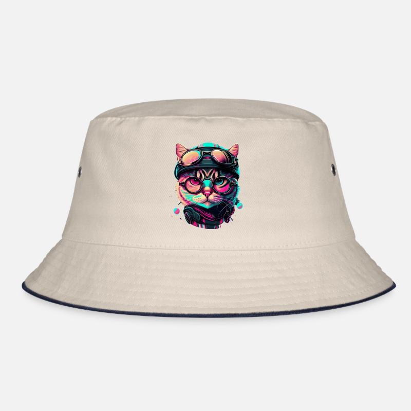 Racing driver cat in rainbow look as cool vector Bucket Hat