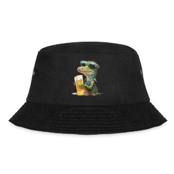 Cooles Krokodil mit Sonnenbrille mit Bier - Bucket Hat - Schwarz - Vorne - Lela (165cm)