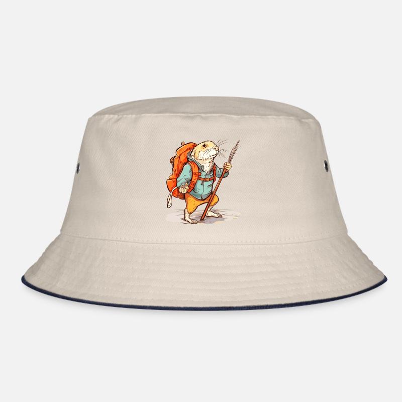 Mole rat as a hiker with stick and backpack Bucket Hat