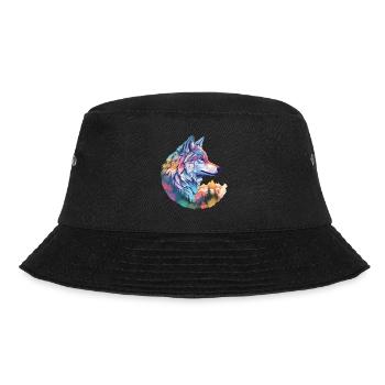 Wolf Wolf's Head Nature Wilderness Forest Trees Colorful Art - Bucket Hat - black - Front - Lela (165cm)