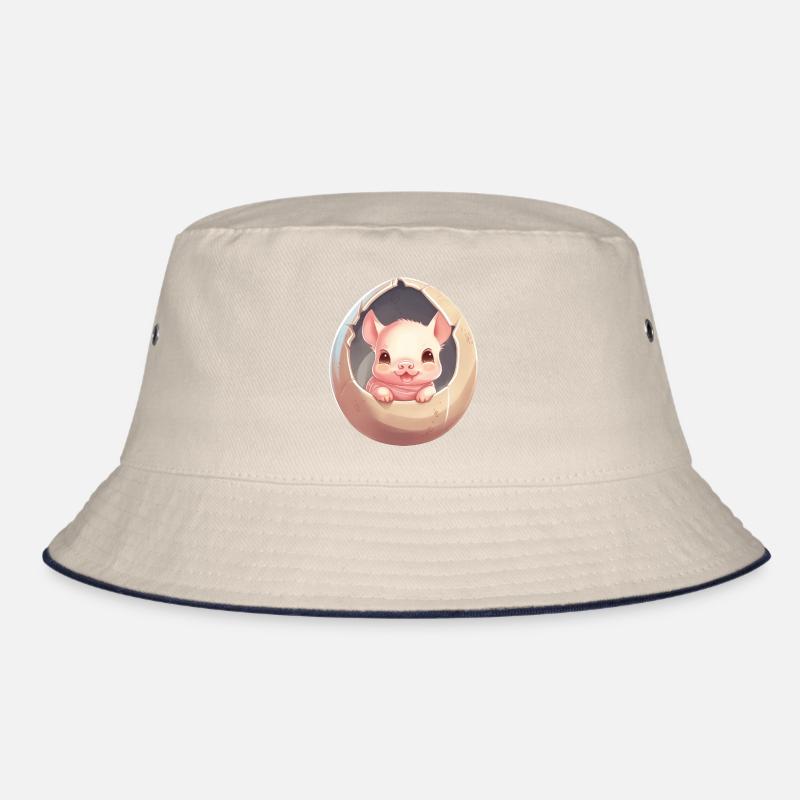 Pig in Eggshell - Charming Animal Design Bucket Hat