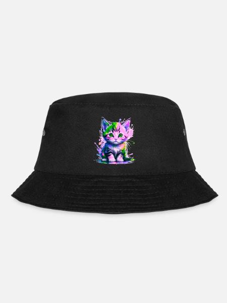 Pink-Green Kitty - Bucket Hat - black