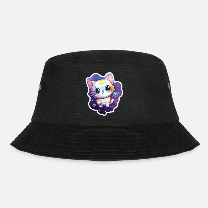 cute cartoonish kitty floating in space - Bucket Hat - Schwarz