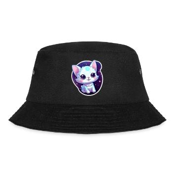 "Kitty Galaxy: Cute Cartoon Floating in Space" - Bucket Hat - black - Front - Lela (165cm)