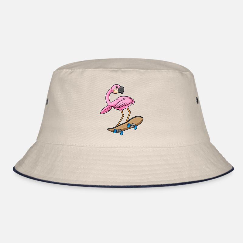 Flamingo als Skater mit Skateboard Bucket Hat
