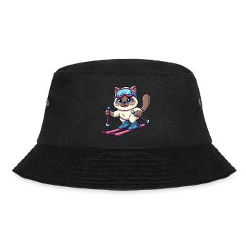 Siamese Cat Ski Holiday Skier - Bucket Hat - black - Front - Lela (165cm)
