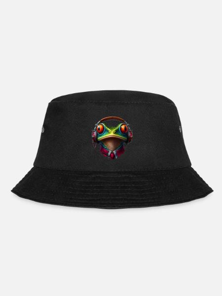 Frosch mit Kopfhörer und Krawatte - Bucket Hat - Schwarz