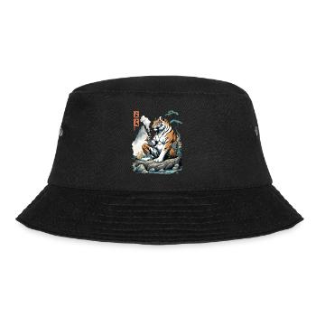 Ukiyo-E Tiger Berg Asiatische Kunst Streetwear - Bucket Hat - Schwarz - Vorne - Lela (165cm)
