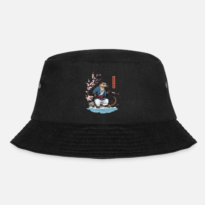 Kawaii Samurai Otter Ukiyo-E Kunst Streetwear - Bucket Hat - Schwarz