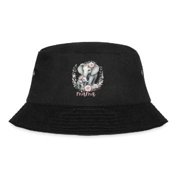Mama Heart Floral Wreath Elephant Baby Shower - Bucket Hat - Schwarz - Vorne - Lela (165cm)