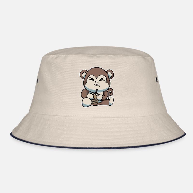 Cute Monkey drinking Bubble Tea Kawaii Anime Bucket Hat