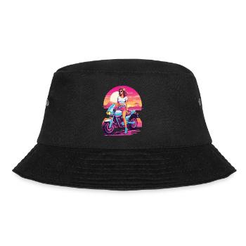 Synthwave Motorcycle Aesthetic for Biker Girls - Bucket Hat - black - Front - Lela (165cm)