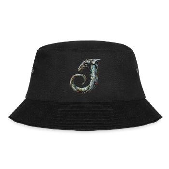 Buchstabe "J" im Drachendesign. - Bucket Hat - Schwarz - Vorne - Lela (165cm)