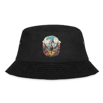 Wandern in der Natur über Wiesen zu den Bergen - Bucket Hat - Schwarz - Vorne - Lela (165cm)
