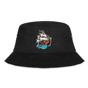 Piraten Schiff / Boot / Meer / Ocean / Wellen - Bucket Hat - Schwarz - Vorne - Lela (165cm)