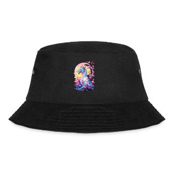 Vintage Vaporwave Style Japanese Dragon Design - Bucket Hat - black - Front - Lela (165cm)