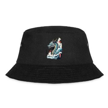 Vintage Ukiyo-E Kunst Japanischer Drache mit Kanji - Bucket Hat - Schwarz - Vorne - Lela (165cm)