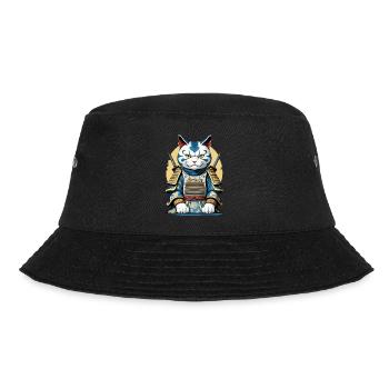Samurai Katze Japanisches Samurai Kunstwerk Design - Bucket Hat - Schwarz - Vorne - Lela (165cm)