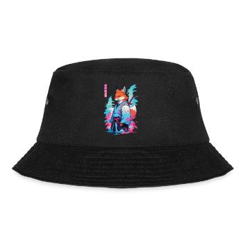 Kitsune Samurai Fox Aesthetic Vaporwave Style - Bucket Hat - black - Front - Lela (165cm)