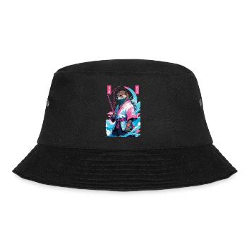 Samurai Otter Aesthetic Vaporwave Asiatischer Stil - Bucket Hat - Schwarz - Vorne - Lela (165cm)