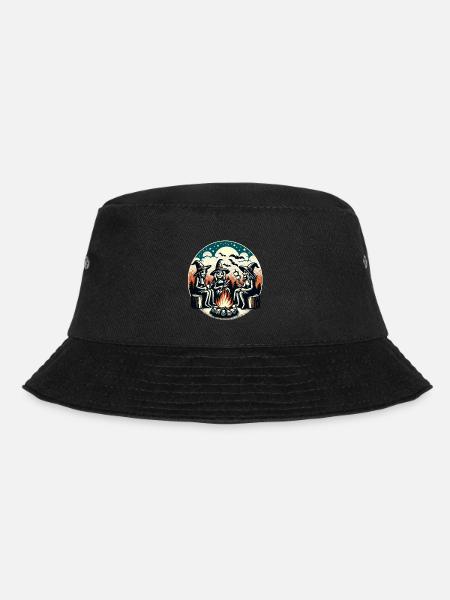 Camping Campfire Vintage Witches Design - Bucket Hat - black