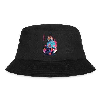 Tiger Yokai Vaporwave Aesthetic Samurai Art - Bucket Hat - black - Front - Lela (165cm)