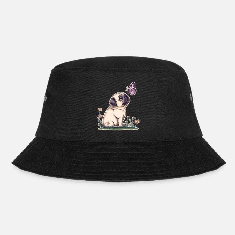 Mops mit Schmetterling - Bucket Hat - Schwarz