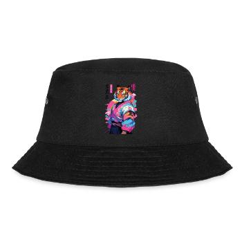 Tiger Yokai Vaporwave Aesthetic Samurai Art - Bucket Hat - black - Front - Lela (165cm)