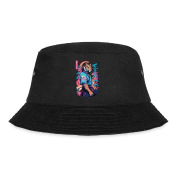 Tiger Yokai Vaporwave Aesthetic Samurai Art - Bucket Hat - black - Front - Lela (165cm)