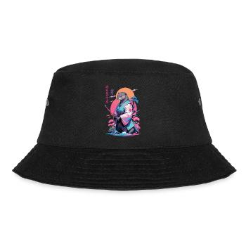 Samurai Otter Aesthetic Vaporwave Stil - Bucket Hat - Schwarz - Vorne - Lela (165cm)