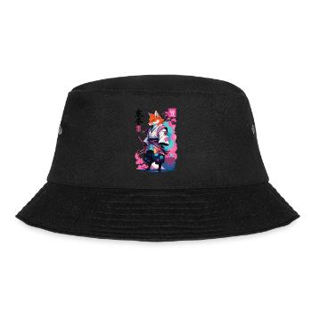 Kitsune Samurai Fuchs Aesthetic Vaporwave Stil - Bucket Hat - Schwarz - Vorne - Lela (165cm)
