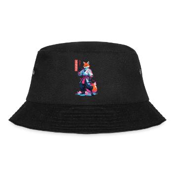 Kitsune Samurai Fuchs Aesthetic Vaporwave Stil - Bucket Hat - Schwarz - Vorne - Lela (165cm)