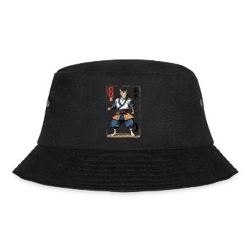 Samurai Katze Vintage Ukiyo-E Japanischer Samurai - Bucket Hat - Schwarz - Vorne - Lela (165cm)