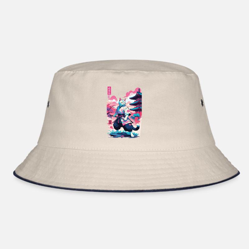 Samurai Cat Vaporwave Aesthetic Japan Art Bucket Hat