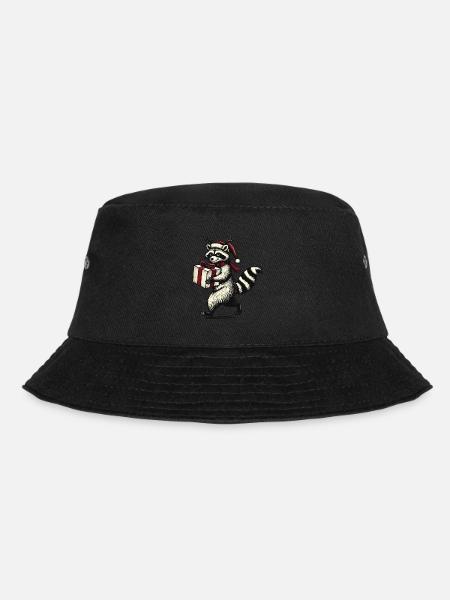 Christmas raccoon with gift - Bucket Hat - black