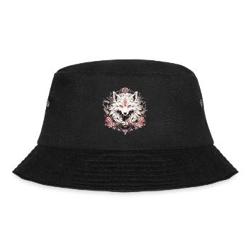 Ein Tattoo im Wolfsstil mit Blumen - Bucket Hat - Schwarz - Vorne - Lela (165cm)