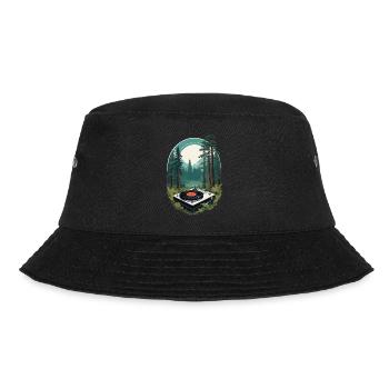 Musik Streetwear Outfit Natur Vinyl Plattenspieler - Bucket Hat - Schwarz - Vorne - Lela (165cm)