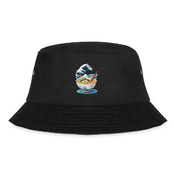 Ramen Ukiyo-E Japanese Retro Streetwear - Bucket Hat - black - Front - Lela (165cm)