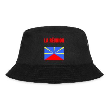 T-Shirt mit Vulkanflagge auf der Insel La Réunion - Bucket Hat - Schwarz - Vorne - Lela (165cm)
