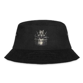 Katze Schlagzeug Drummer Rock Musik Lustig - Bucket Hat - Schwarz - Vorne - Lela (165cm)