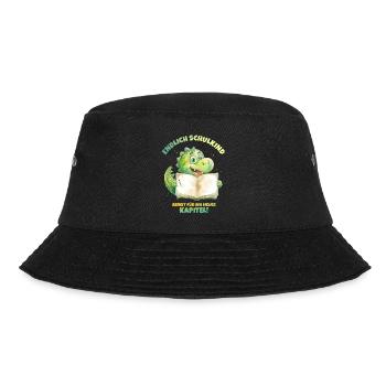Endlich Schulkind Aquarell Dino mit Buch - grün  - Bucket Hat - Schwarz - Vorne - Lela (165cm)