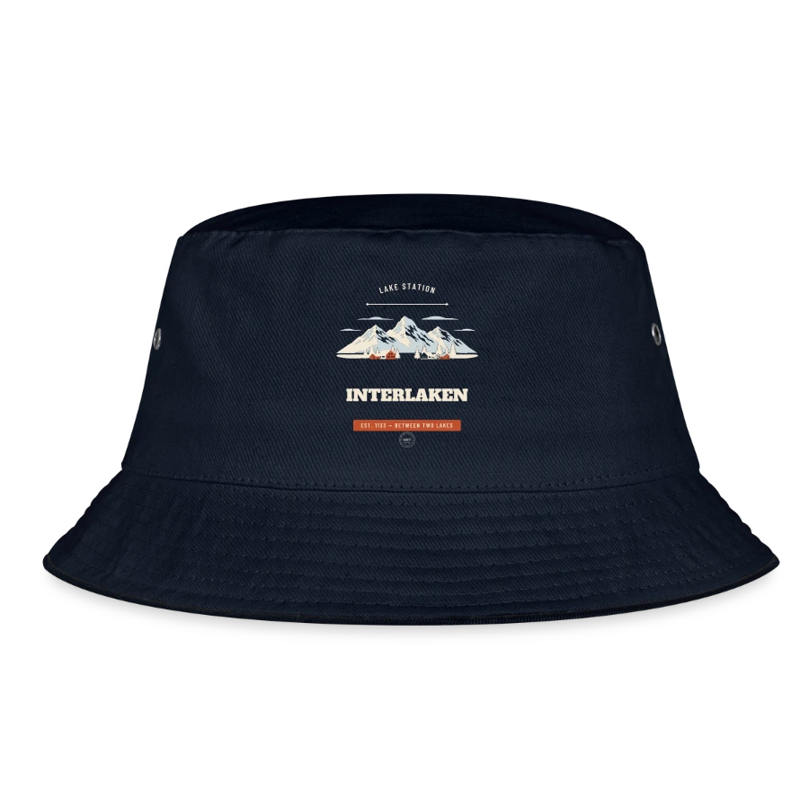 Interlaken badge on a bucket hat, navy
